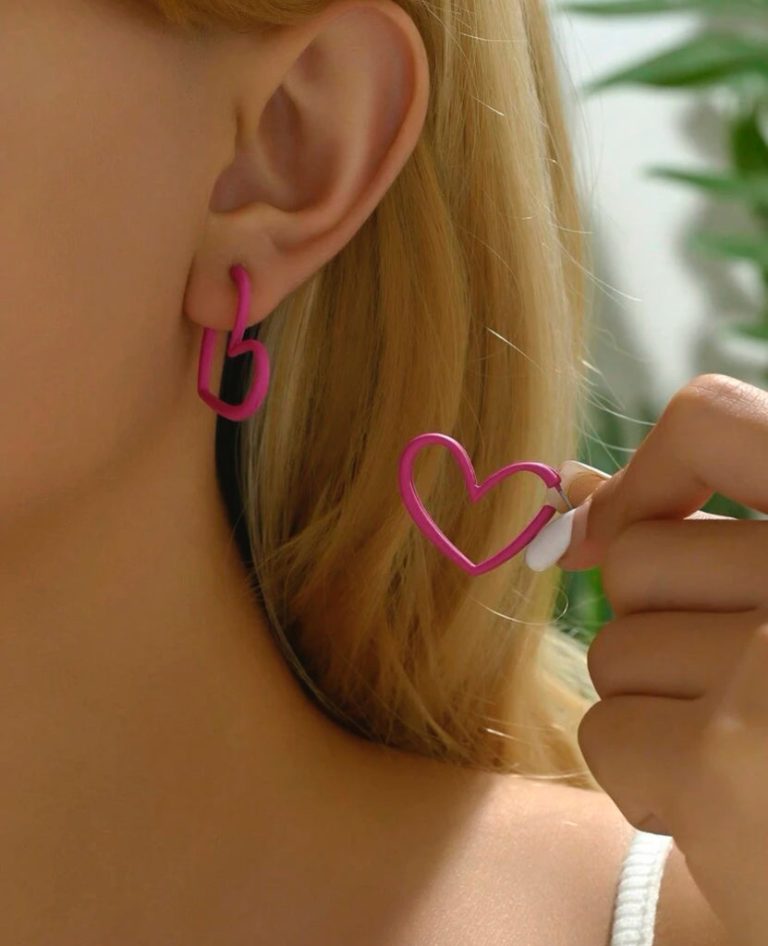 Hot Pink Heart Design Cuff Hoop Earrings