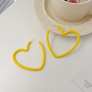 Yellow Heart Design Cuff Hoop Earrings