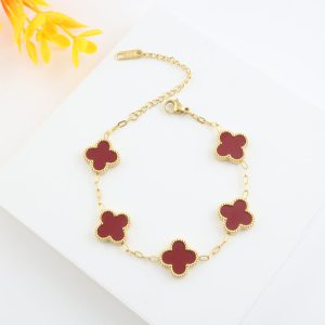 Maroon 4 Leaf Clover Bracelet - Gold - Double Sided