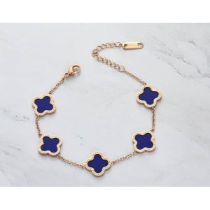 Royal Blue 4 Leaf Clover Bracelet - Rose Gold