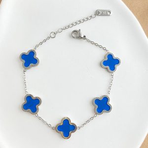 Blue 4 Leaf Clover Bracelet - Silver