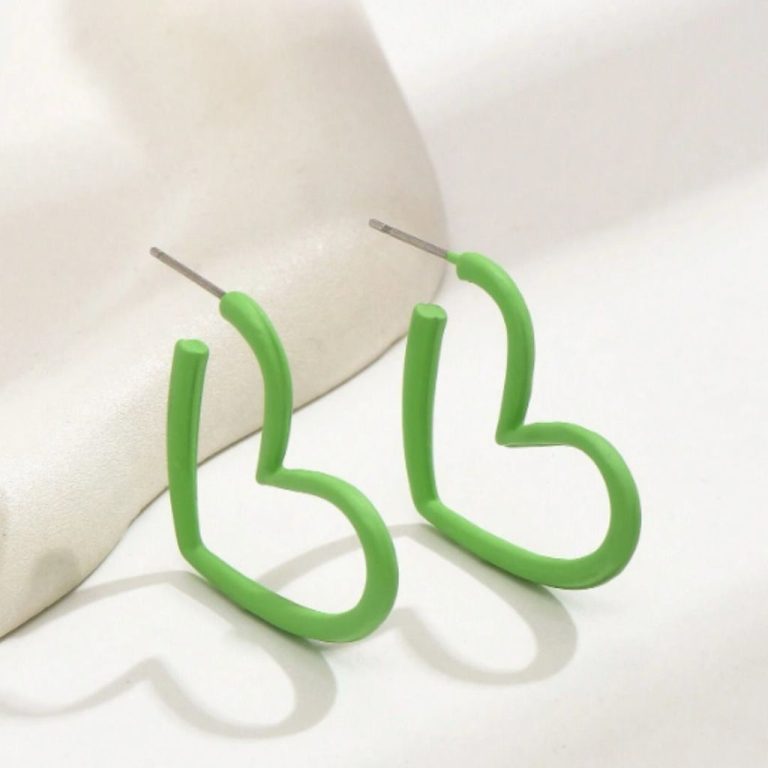 Green Heart Design Cuff Hoop Earrings