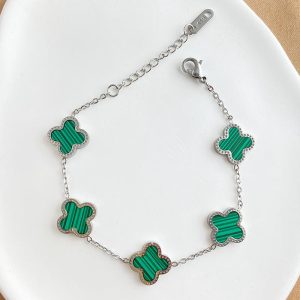 Green 4 Leaf Clover Bracelet - Silver